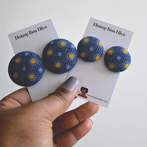 Blue & Yellow Ankara Fabric Earrings: Afrocentric Statement Jewelry