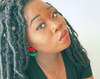 Pan African Flag Print Earrings, Large Earrings for Women, African Earrings, Red Black Green Africa Stud Clip On Earrings
