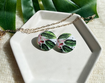 Botanical Plant Leaf Stud Earrings, Tropical Boho Jewelry