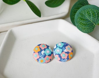 Flower Stud Fabric Earrings, Bridesmaid Surprises, Lightweight, Hypoallergenic, Bday Gifts for her, Floral Print Earrings, Clip On Earrings