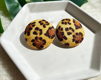 Oversized Leopard Print Stud Earrings: Hypoallergenic Steel, Clip-On Option