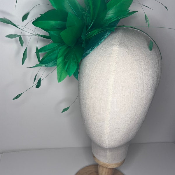 Emerald Green Feather Puff, Wedding Guest, Races, Ascot, Feather Fascinator Jademurphymillinery, Handmade, Trending.