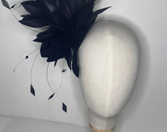 Black Feather Puff, Wedding, Wedding Guest, Races, Ascot, Feather Fascinator Jademurphymillinery, Handmade.