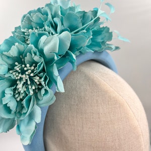 Turquoise Mixed BlueHeadband, Wedding, Wedding Guest, Races, Ascot, Flower Veiled Fascinator Jademurphymillinery, Blue Headband..