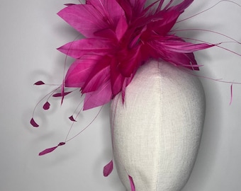 Fuschia Pink Feather Puff, Wedding, Wedding Guest, Races, Ascot, Feather Fascinator Jademurphymillinery Fuchsia.