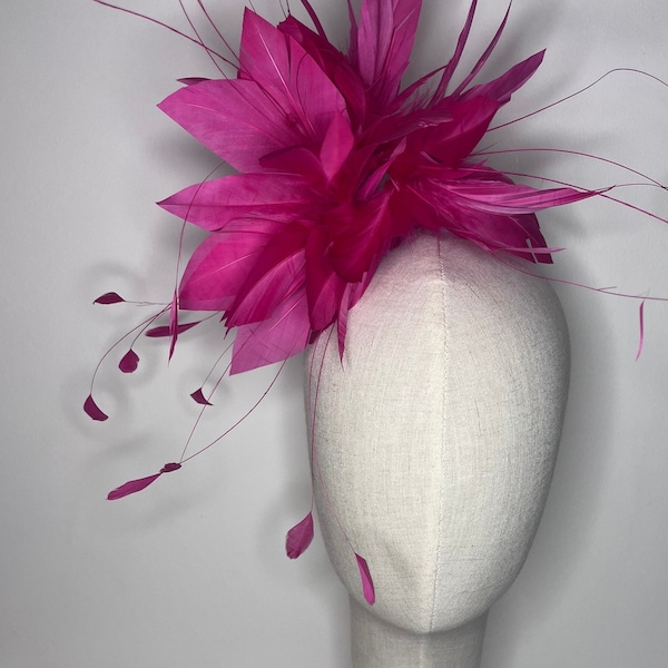 Fuschia Pink Feather Puff, Wedding, Wedding Guest, Races, Ascot, Feather Fascinator Jademurphymillinery Fuchsia.