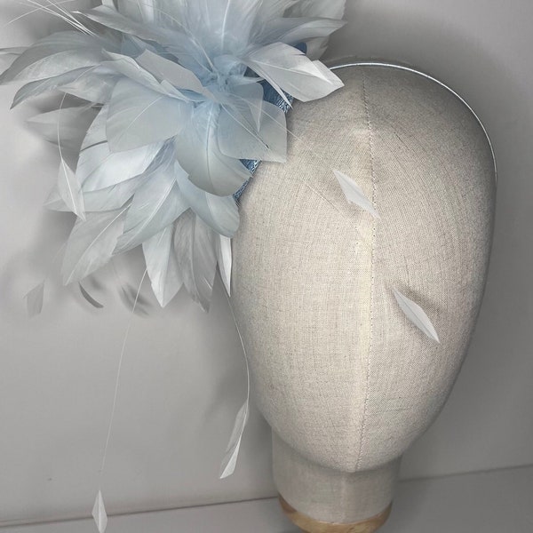 Ice Blue Feather Puff, Wedding, Wedding Guest, Races, Ascot, Feather Fascinator Jademurphymillinery Birdcage, Handmade, Trending, light blue