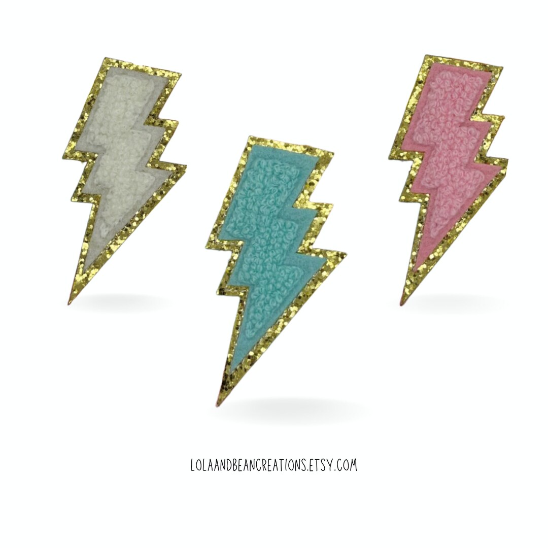 Colorful Chenille Lightning Bolt Patch, Adhesive Patch, Selfstick Patch, Glitter Lightning