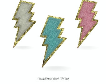 Colorful Chenille Lightning Bolt Patch, Adhesive Patch, self-stick patch, Glitter Lightning Patch, DIY Patch gift, weather lover