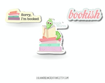 Bookworm Vinyl Sticker 3-Pack, Bookish Decals (Waterproof)