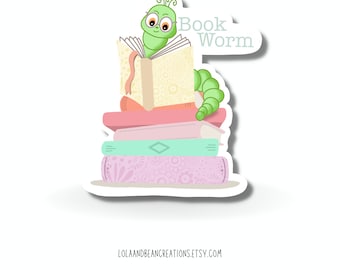 Bookworm Vinyl Sticker, Cute Reader Gift, Waterproof Decal