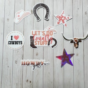Country Girl Aesthetic Sticker Pack (WATERPROOF) cowgirl sticker, cowboy sticker, country aesthetic sticker, horseshoe, boots, longhorn