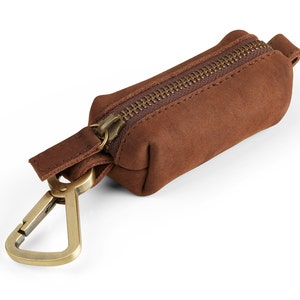 Montauk Pocket Pooper- Handcrafted Brown Italian Leather Poop Bag Dispenser Active