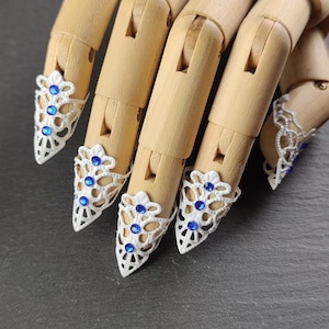 Claw set &quot;Mistress of the Ocean&quot; ~ claws, finger tips, nail jewelry, finger claws, metal claws, white, blue, gift