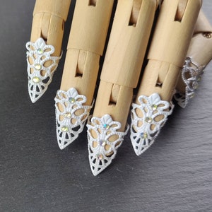 Claw set &quot;Mistress of the Clouds&quot; ~ claws, finger tips, nail jewelry, finger claws, metal claws, white, crystal with AB, gift