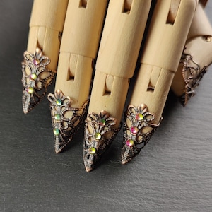 Claw set &quot;Duchess of the Rainbow&quot; ~ claws, finger tips, nail jewelry, finger claws, metal claws, copper, vitrail medium, gift
