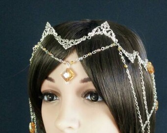 Ornament Medieval Forehead Jewelry Tidem Tiara Hairnet Wiccan Forehead Chain Headdress Eye of the Fire Dragon Fantasy Larp