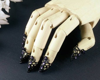 Claw set "Witch of the Orient" ~ claws, finger tips, nail jewelry, finger claws, metal claws, black, purple, gift