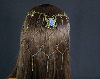 Ornament Medieval Forehead Jewelry Tidem Tiara Hairnet Wiccan Forehead Chain Headdress Eye of the Fire Dragon Fantasy Larp