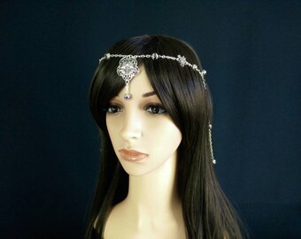 Ornament Medieval Forehead Jewelry Tidem Tiara Hairnet Wiccan Forehead Chain Headdress Eye of the Fire Dragon Fantasy Larp