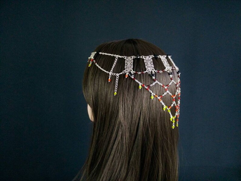 Ornament Medieval Forehead Jewelry Tidem Tiara Hairnet Wiccan Forehead Chain Headdress Eye of the Fire Dragon Fantasy Larp