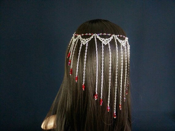 Ornament Medieval Forehead Jewelry Tidem Tiara Hairnet Wiccan Forehead Chain Headdress Eye of the Fire Dragon Fantasy Larp