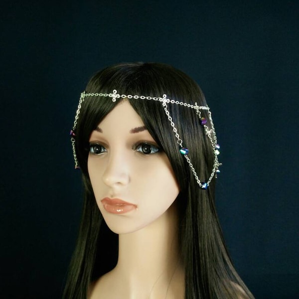 Forehead Jewelry "Night Flower" ~ Floral Headdress Headchain Tiara Ornament Forehead Jewelry Middle Ages Fantasy Larp