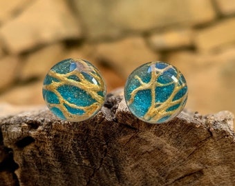 Wood and Resin Earrings - Wooden Jewelry - Resin earrings - Round Cactus Earrings  - Wood and Resin - Wood Epoxy