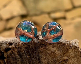 Wood and Resin Earrings - Wooden Jewelry - Resin earrings - Round Cactus Earrings  - Wood and Resin - Wood Epoxy