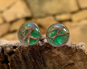 Wood and Resin Earrings - Wooden Jewelry - Resin earrings - Round Cactus Earrings  - Wood and Resin - Wood Epoxy