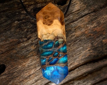 Necklace Wood Resin - Blue Resin Pendant - Wood Necklace  - Resin Jewelry - Resin Wood Necklace - Handmade