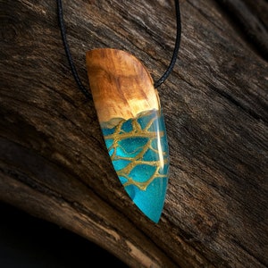 Hars hout ketting - houten hanger mannen - Boho Chic Boho sieraden cadeau voor hem haar - lange strand ketting hout hars Holz - scherpe ellips