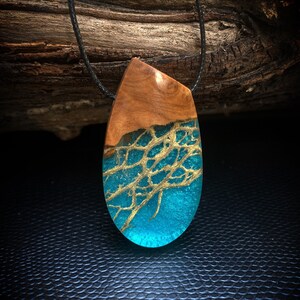 Wood and Resin Pendant - Cactus Resin Jewelry - Resin Wood Necklace - Wooden pendant - Anniversary Gift - Robins Blue