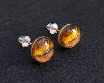 Wood and Resin Earrings - Wooden Jewelry - Resin earrings - Round Cactus Earrings  - Wood and Resin - Wood Epoxy