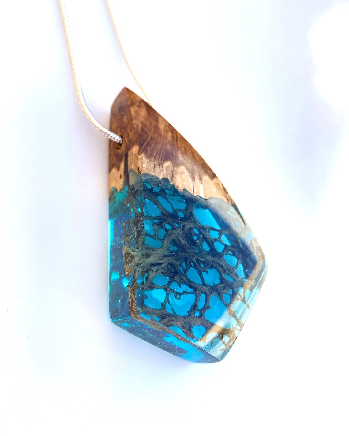 Wood Necklace Blue Resin Pendant Necklace Handmade Gift Etsy Singapore