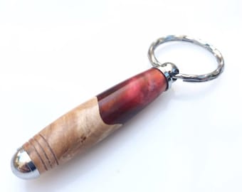 Wood Resin Keychain Keyring - Hand Turned Keyring - Wood Keyring - Wooden Keychain - Holzerner Schlusselbund - Porte clés en Bois - Red