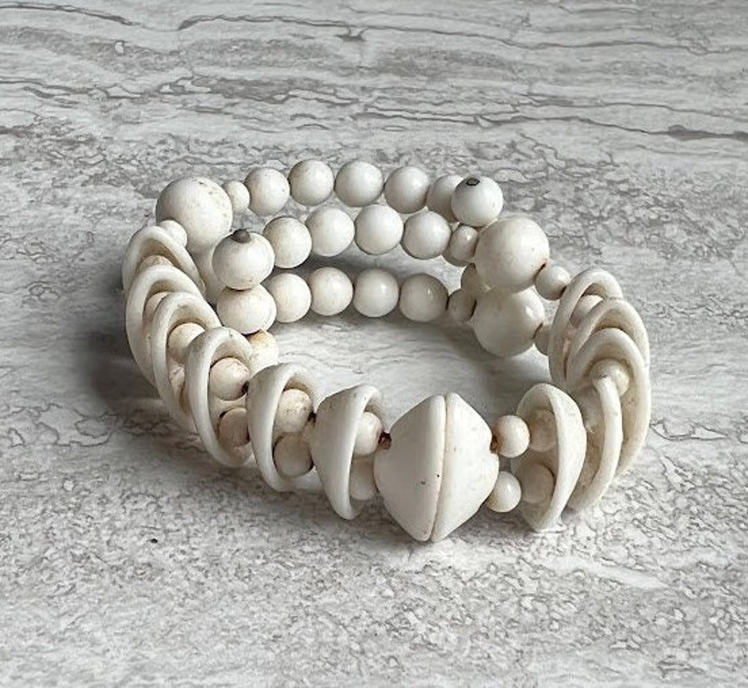 Vintage Stretchy Very Small Milky Stone White Beaded - Etsy