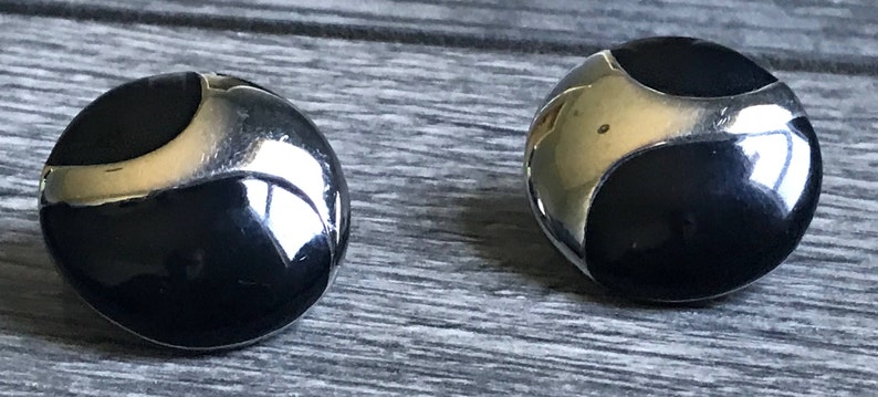 1990/'s Vintage Reflecting Mirror Earrings Clip On Earrings Earrings for Her Statement Earrings Gifts For Her Black and Silver Earrings