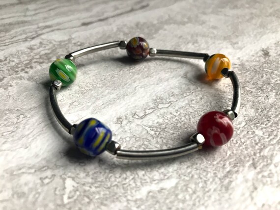 Vintage Hard Plastic and Metal Beaded Hand-Painted