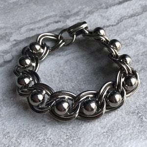 Vintage Ball and Chain Plus Link Bracelet Silver Toned 