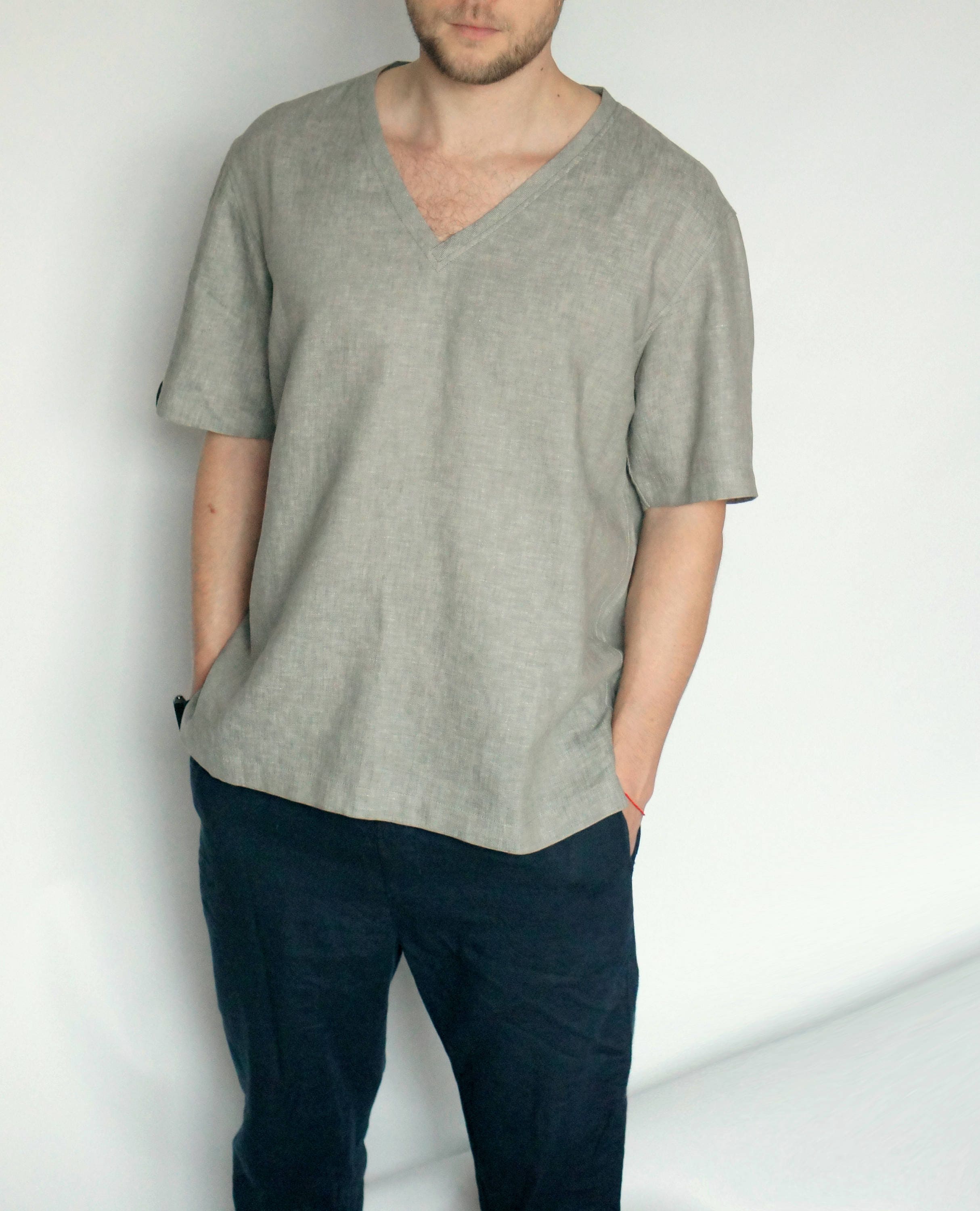 Mens linen tshirt. Shirt for men. Beach tshirt. Gray Etsy