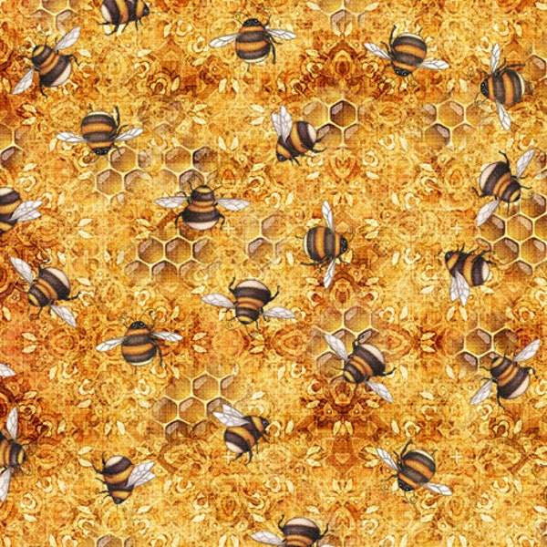 1649-29445-O SWEET AS HONEY Bee Toss Quilt Fabric, Quilting Treasures, Fabric By The Yard