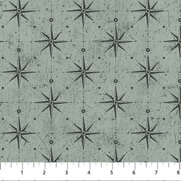 90789-73 GREAT JOURNEY GREEN Compass Quilt Fabric, Northcott Fabrics (Figo), Fabric By The Yard