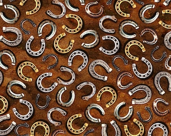 OA59-9542 WILD WEST HORSESHOES Quilt Fabric, Oasis Fabrics, Fabric By The Yard