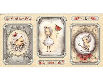 1649-24258-E LA VIE EN Rose Mirabelle Girl Picture Patch Quilt Panel, Quilting Treasures, 23-1/2" x 42/44"