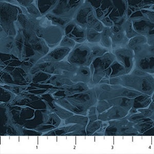 May include: Abstract blue and black marbled fabric with a swirling pattern.