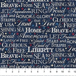27885-49 STARS & STRIPES #13 Navy Words Quilt Fabric, Northcott Fabrics, Fabric By The Yard