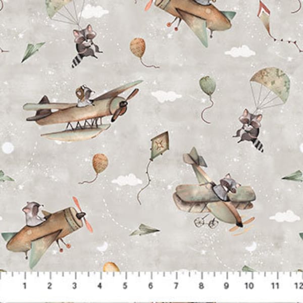 90829-90 GREAT JOURNEY GRAY Raccoons Quilt Fabric, Northcott Fabrics (Figo), Fabric By The Yard