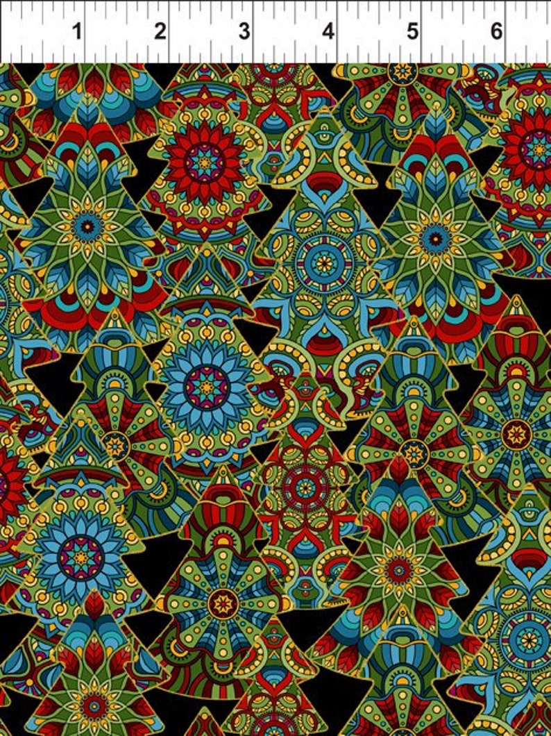 Quilt Fabric RedBlackTealGreenGold In The Beginnning Fabrics Christmas With Gold Metallic 3ACW-1M A CELESTIAL WINTER Jason Yenter
