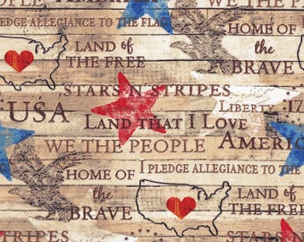 119095 AMERICANA WORDS ON Tela para patchwork de madera, Springs Creative, Tela cortada a medida